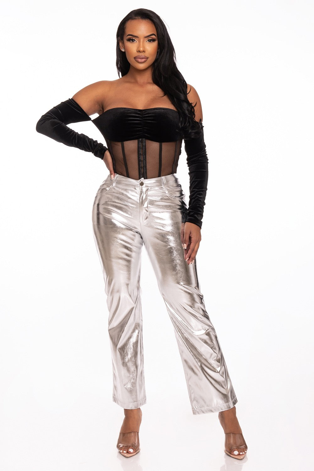 Dahlia Straight Leg Metallic Pants