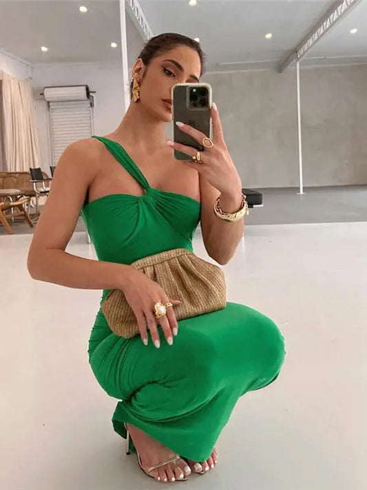 Backless Sexy Sleeveless Cut Out Dress in Green