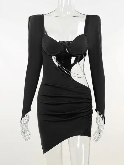 Long Sleeve Cut Out Sexy Dress in Black