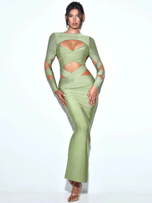 Miss Circle Clara Basil Maxi Long Sleeve Bandage Dress