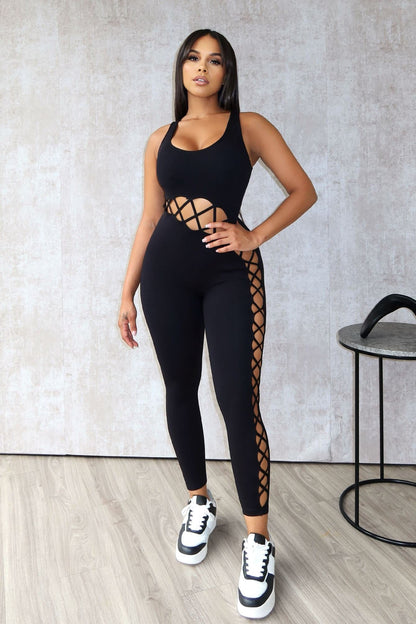 X Straps Cut Out Jumpsuit