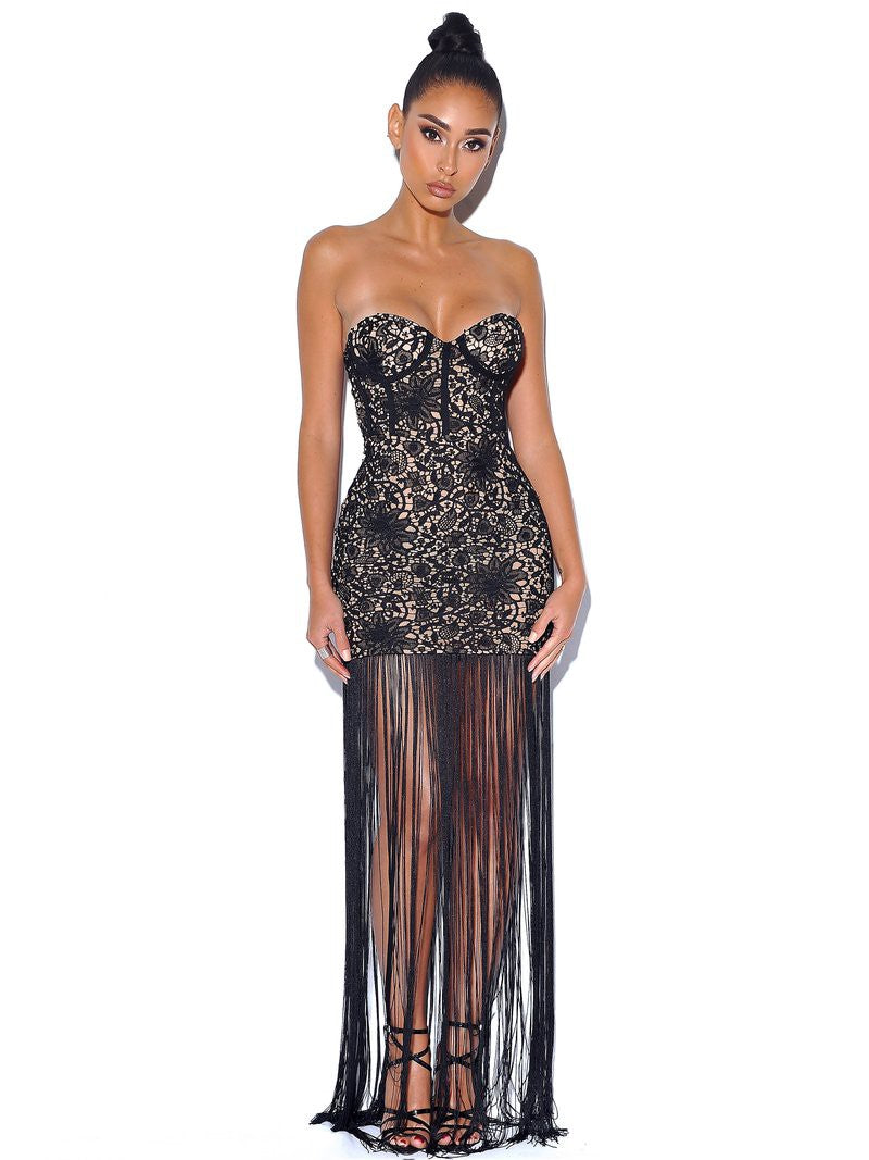 Become The One Lace Long Fringed Strapless Dress (comes in 2 colors)