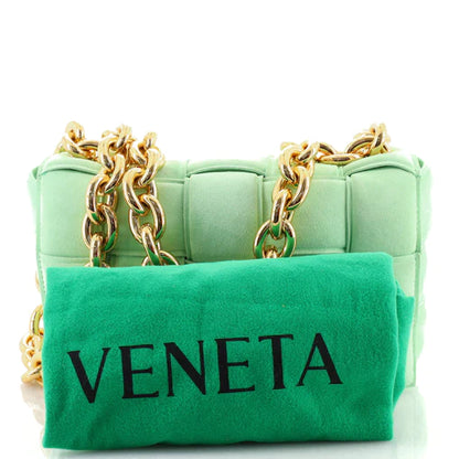 Bottega Venetta Cassette Chain Crossbody Bag Padded Maxi Intrecciato Suede (Mint Green) Comes with Cert of Authenticity)