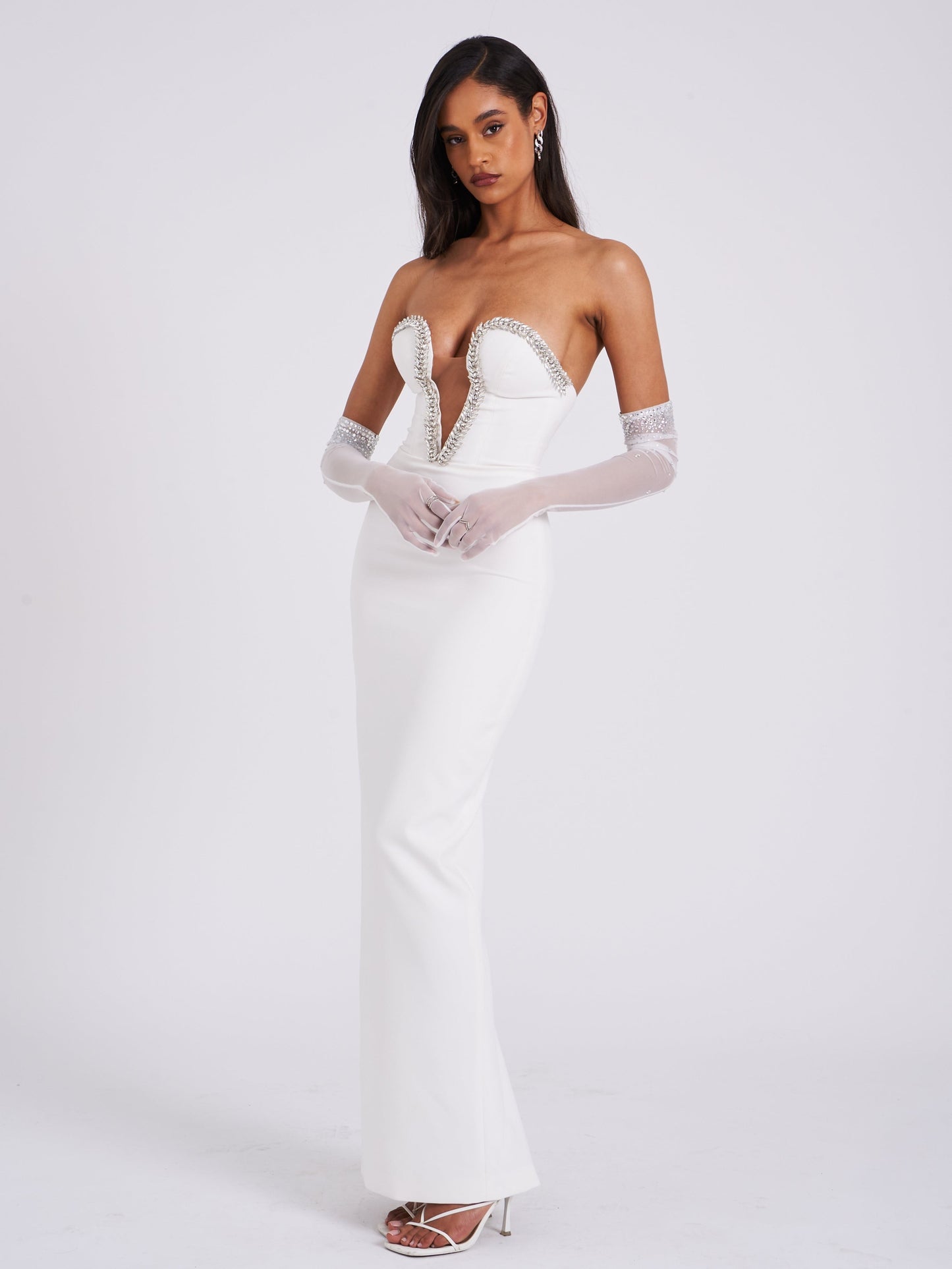 Miss Circle Ivanna White Crystal Embellished Maxi Dress