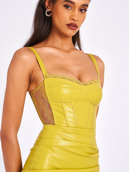 Miss Circle Betsy Corset Leather Dress with Lace (Yellow)