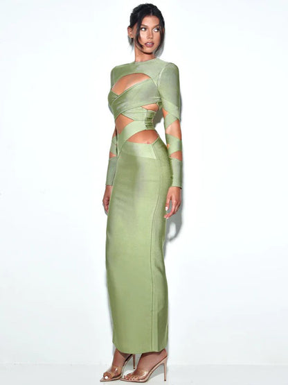 Miss Circle Clara Basil Maxi Long Sleeve Bandage Dress