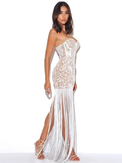 Become The One Lace Long Fringed Strapless Dress (comes in 2 colors)