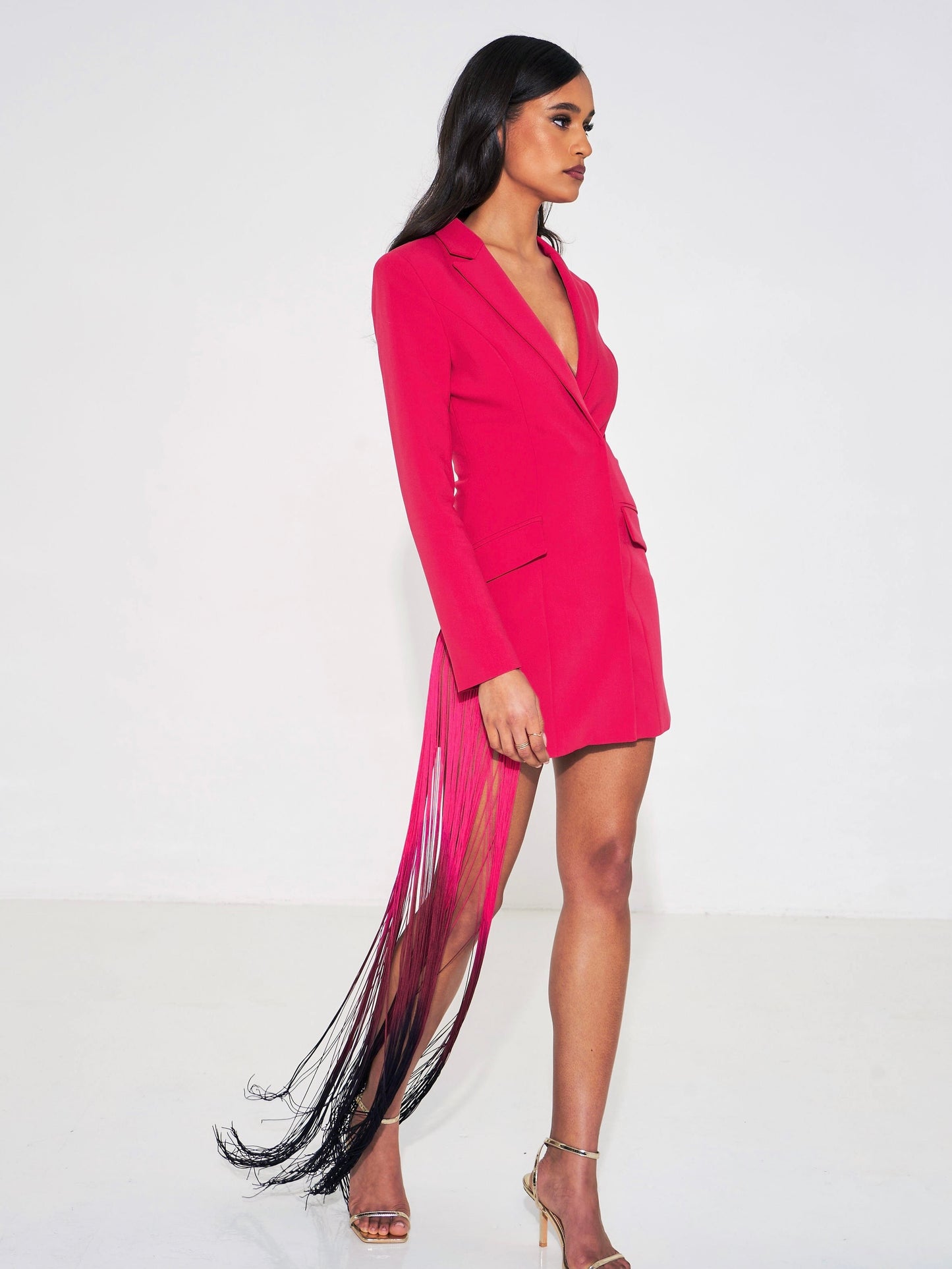 Yelena Ruby Fringe Draping Blazer Dress