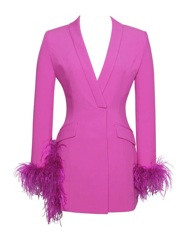 Madeline Fuchsia Feather Trim Blazer Dress