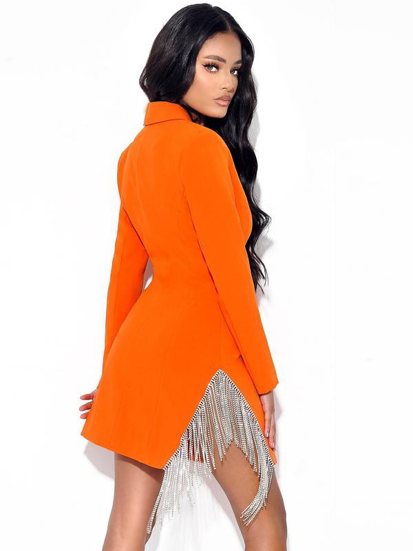 Freya Orange Crystal Fringe Blazer Dress