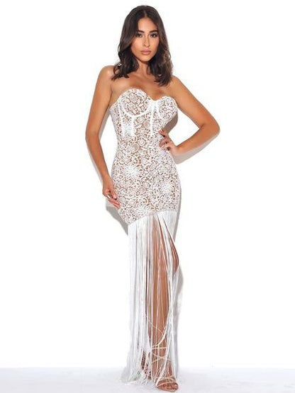 Become The One Lace Long Fringed Strapless Dress (comes in 2 colors)