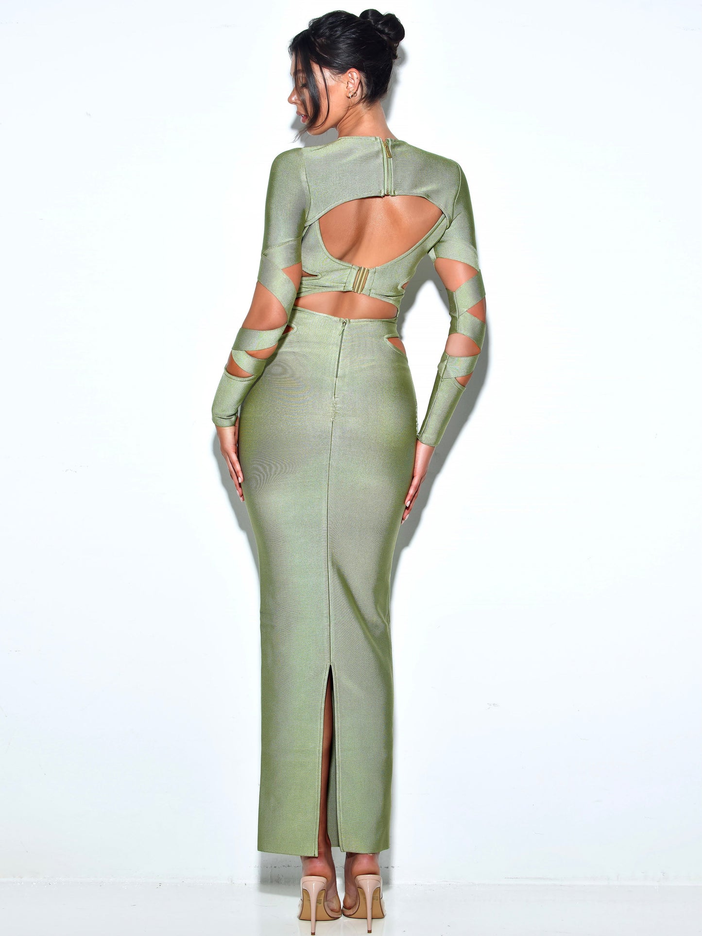 Miss Circle Clara Basil Maxi Long Sleeve Bandage Dress