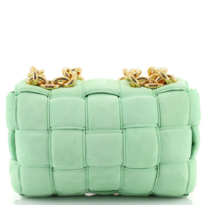 Bottega Venetta Cassette Chain Crossbody Bag Padded Maxi Intrecciato Suede (Mint Green) Comes with Cert of Authenticity)