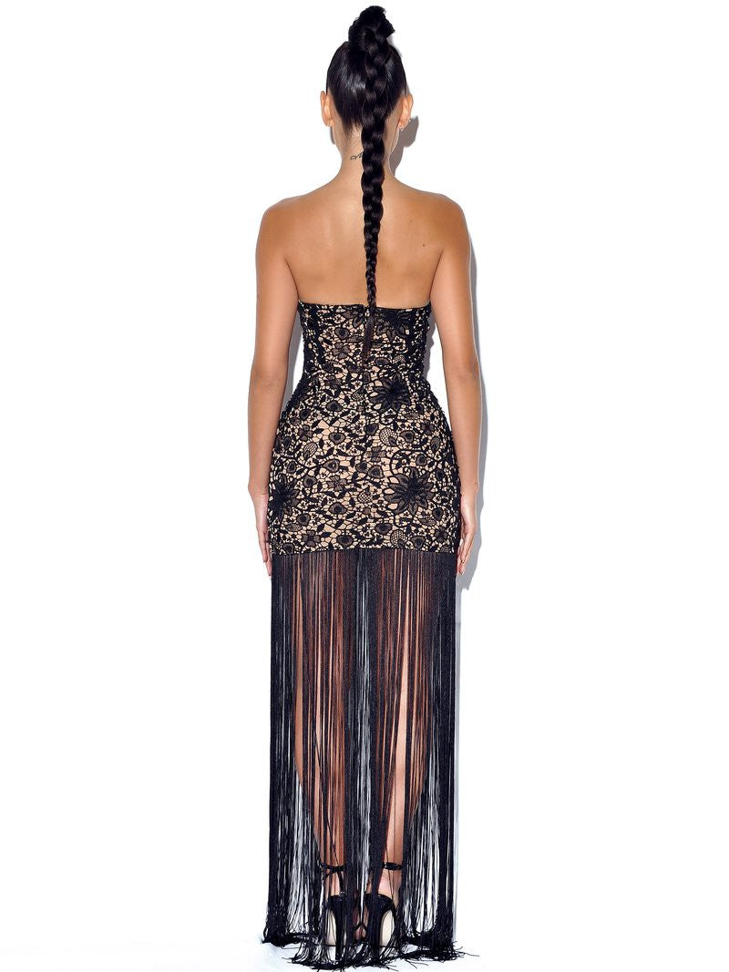 Become The One Lace Long Fringed Strapless Dress (comes in 2 colors)