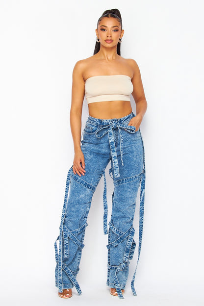 Dani Denim Strap Straight Leg Jeans