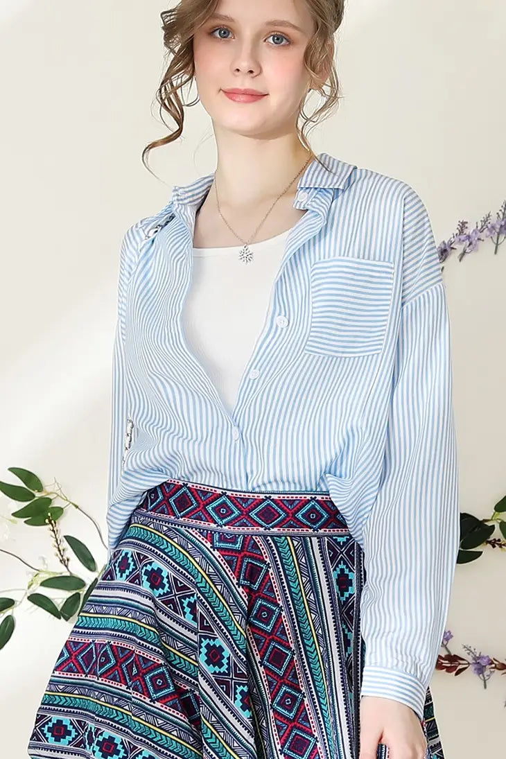 Blue/White Button Down Vertical Stripe Shirt