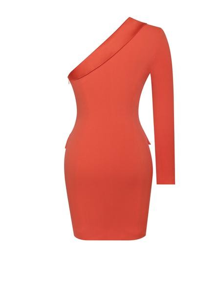 Keep One Up One Sleeved Orange Crepe Tuxedo Blazer Dress