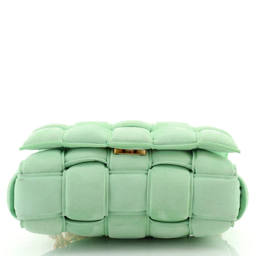 Bottega Venetta Cassette Chain Crossbody Bag Padded Maxi Intrecciato Suede (Mint Green) Comes with Cert of Authenticity)