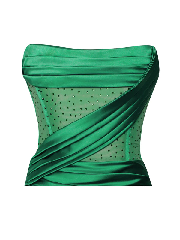 Holly Emerald Crystal Corset High Slit Satin Gown