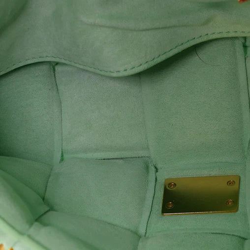 Bottega Venetta Cassette Chain Crossbody Bag Padded Maxi Intrecciato Suede (Mint Green) Comes with Cert of Authenticity)