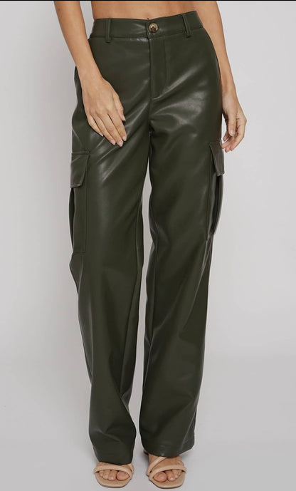 Faux Leather Cargo Pants Black