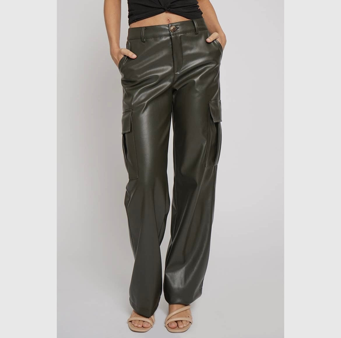 Faux Leather Cargo Pants Black