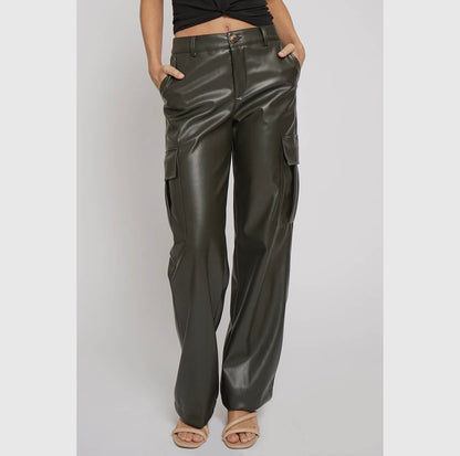 Faux Leather Cargo Pants Black