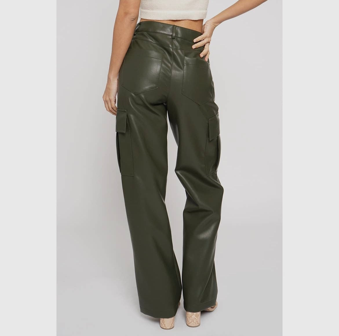 Faux Leather Cargo Pants Black