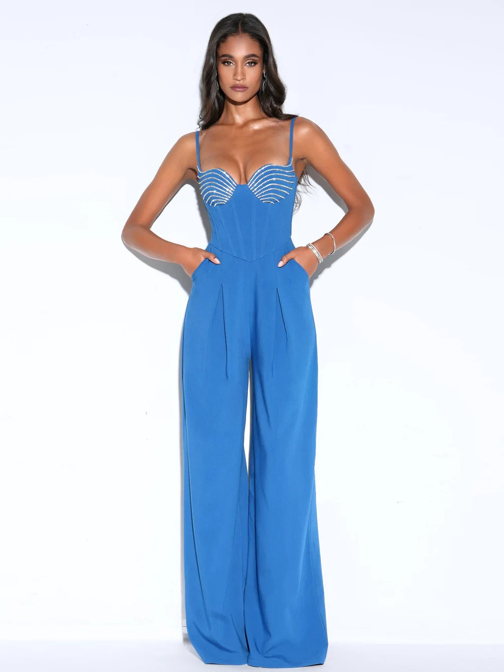 Wanessa Blue Corset Wide Leg Jumpsuit