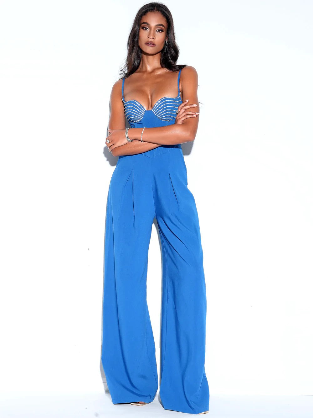 Wanessa Blue Corset Wide Leg Jumpsuit