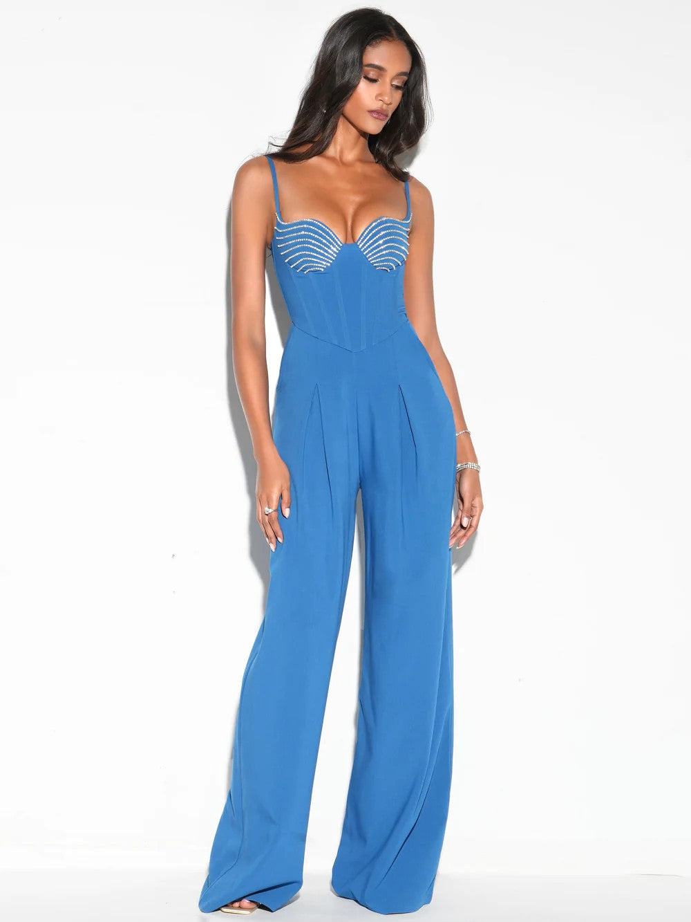 Wanessa Blue Corset Wide Leg Jumpsuit