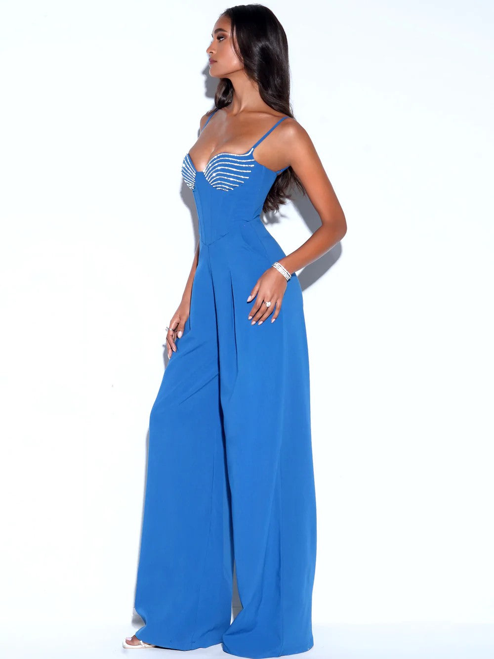 Wanessa Blue Corset Wide Leg Jumpsuit