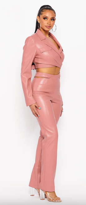 Charisse City Chic Faux Leather Two Piece Set in Pink