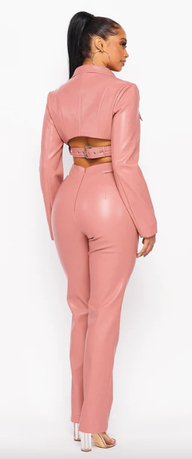 Charisse City Chic Faux Leather Two Piece Set in Pink