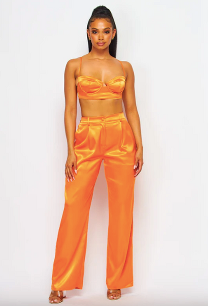 Bridget Bossy Satin Two Piece Matching Pants Set