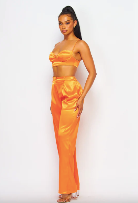 Bridget Bossy Satin Two Piece Matching Pants Set