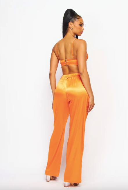 Bridget Bossy Satin Two Piece Matching Pants Set