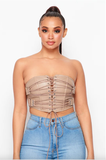 Some Strings Attached Faux Leather Lace Up Top