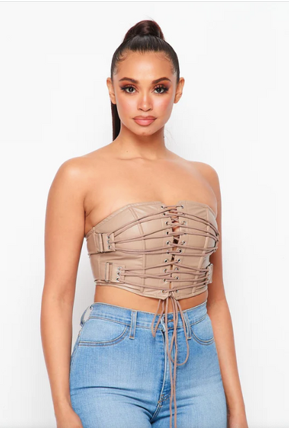 Some Strings Attached Faux Leather Lace Up Top