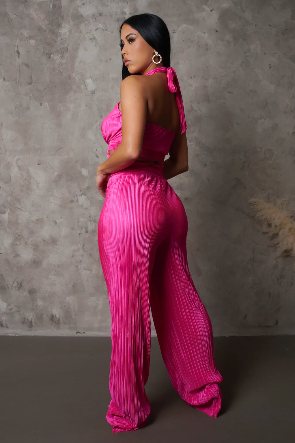 As It Comes Two Piece Pants Set Fuschia