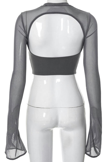 Larsa Mesh Corset Long Sleeve Top in Grey