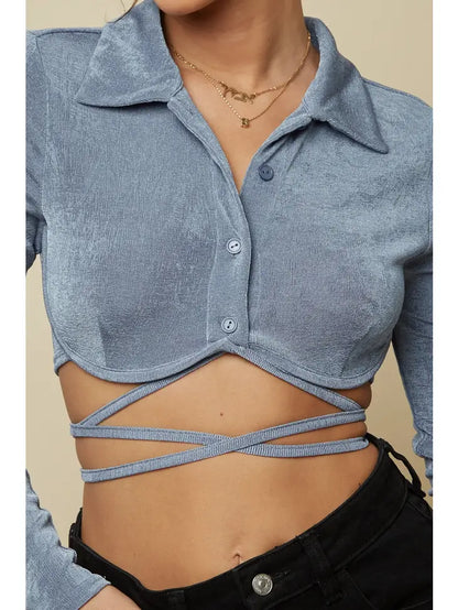 Iris Underwire Detail Long Sleeve Button Up Crop Top