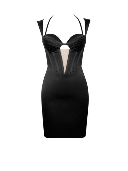 Amari Black Satin Corset Dress