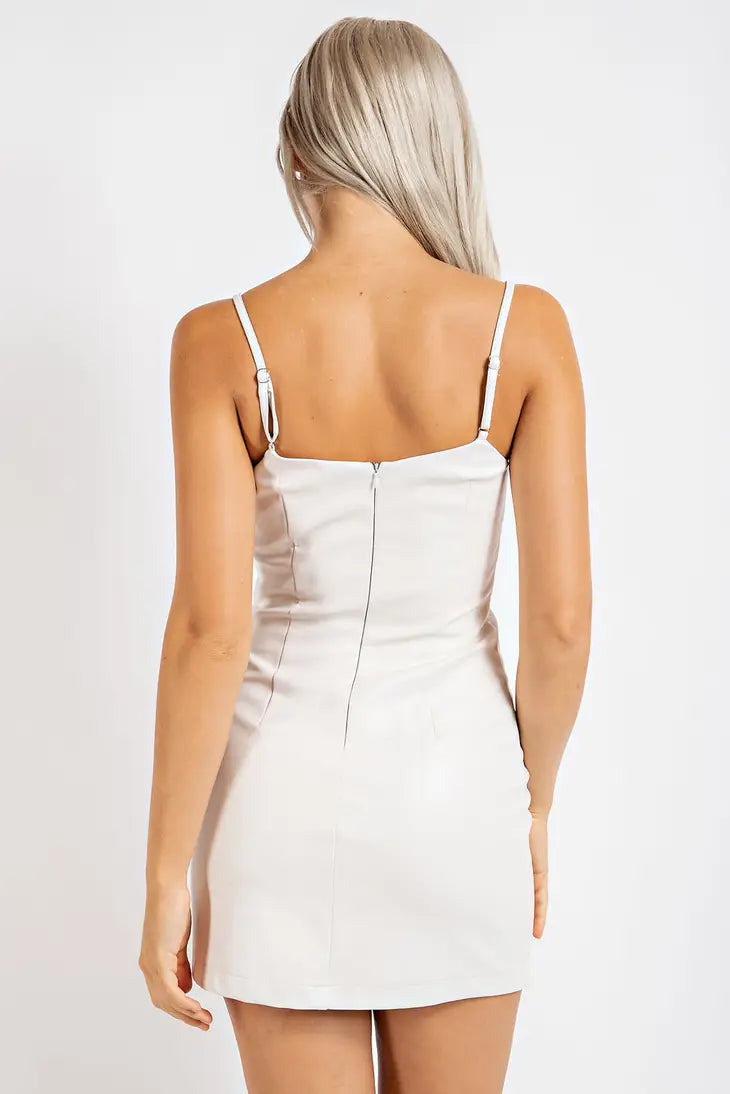 Isla Vegan Leather Mini Dress in White