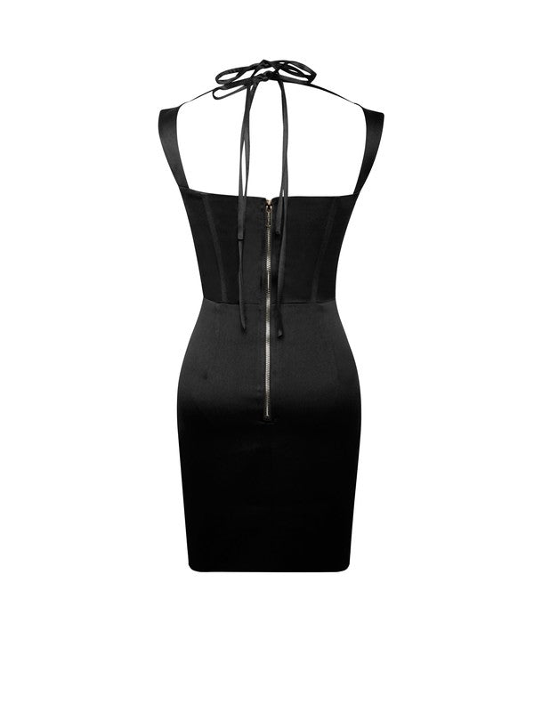 Amari Black Satin Corset Dress