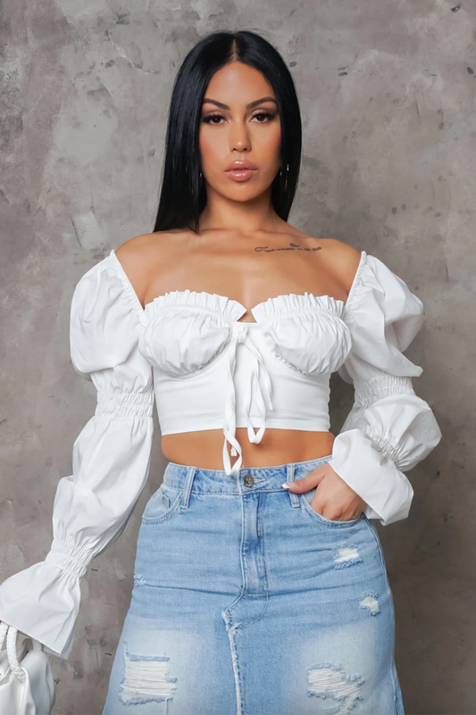 Daisy Cropped Blouse with Sleeves in White